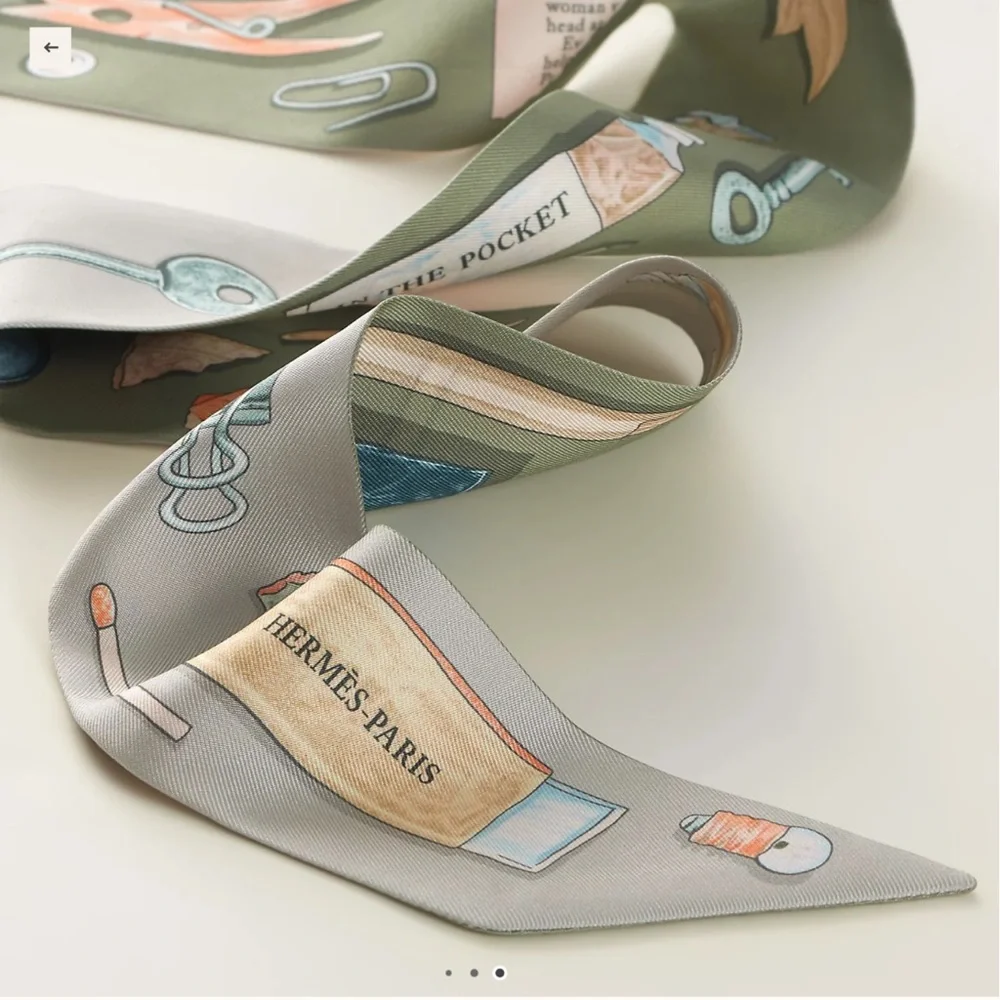 Hermes In the Pocket Twilly - Gris Perle / Vert Amande / Beige - Picture 3 of 4